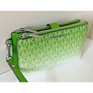 New Michael Kors Jet Set Travel Double Zip Wristlet Wallet Jungle Green